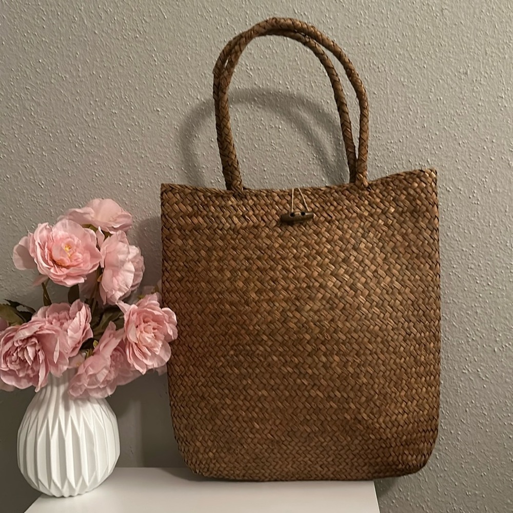 Women summer fashionable handwoven bamboo basket straw tote bag